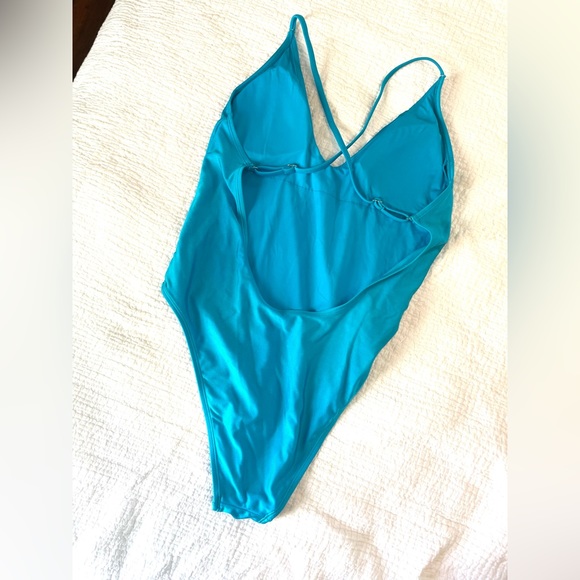 Electric blue Topshop one piece swimsuit; Size 8 (Fits like M/L). High leg - Picture 2 of 4